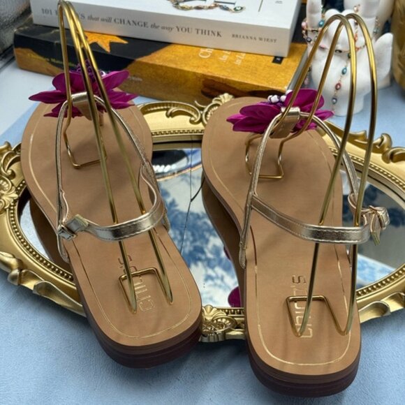 🆕 CHICO'S 🧿 NWOB Sunset Flower Sandal, Pink Hand Beaded Flower Detail - Sz 9US - Picture 9 of 12